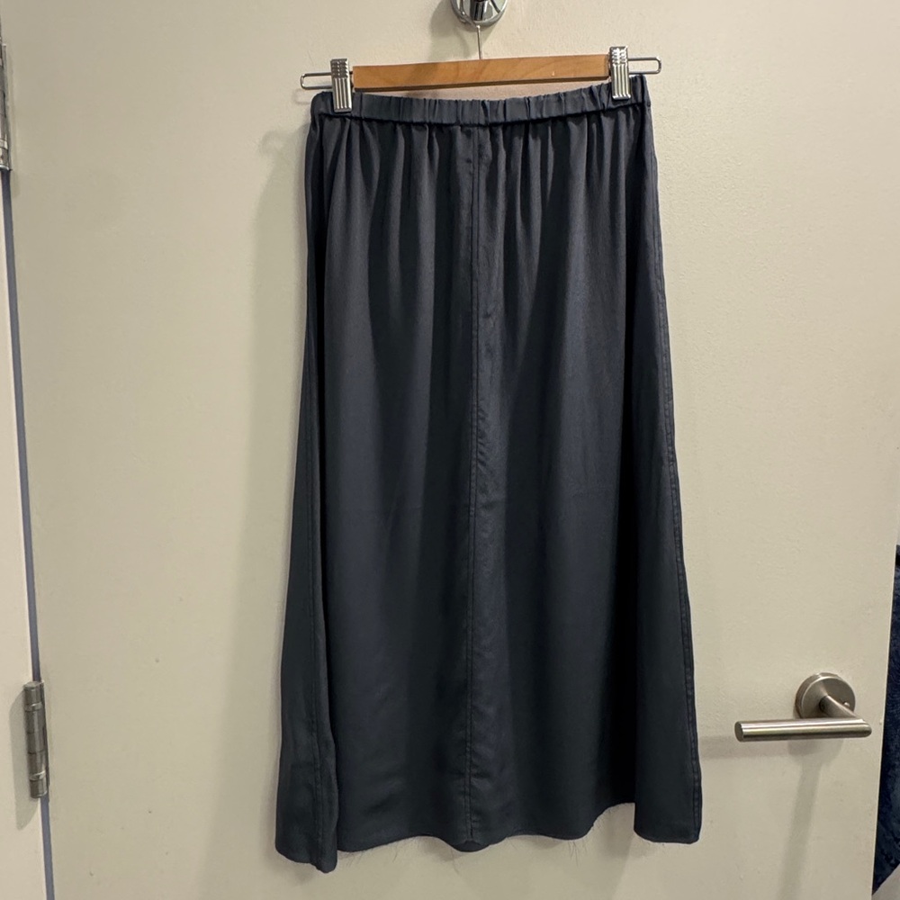 Topshop Boutique Silk Navy Midi Skirt